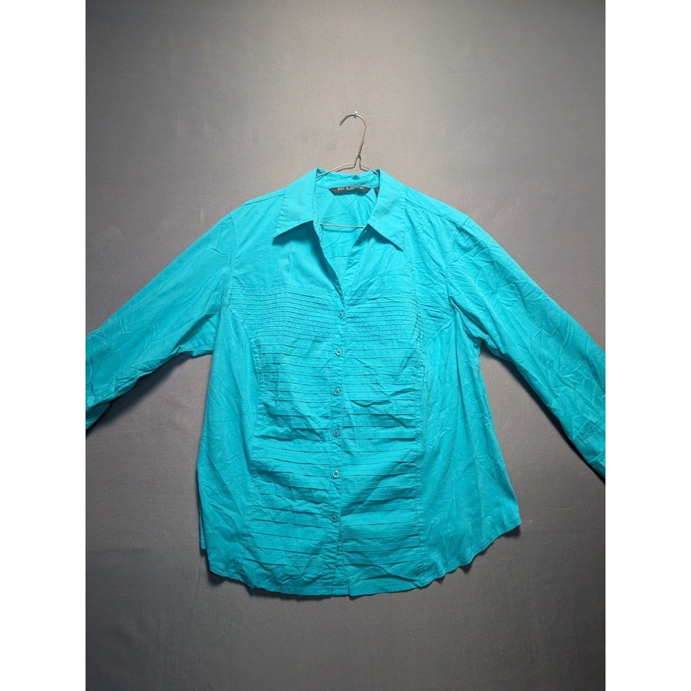 ZAC & Rachel Shirt Womens 2X Aqua Blue Ruffle Cuff Sleeve Button Up Tunic Casual